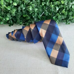 Gravata Xadrez Azul com Dourado