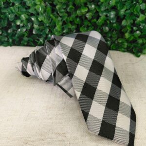 Gravata Xadrez Prata com Branco