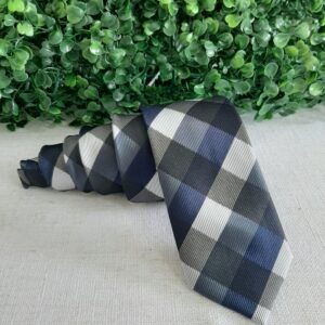 Gravata Xadrez Azul Marinho e cinza