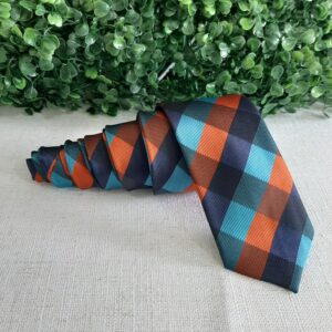 Gravata Xadrez Azul com laranja
