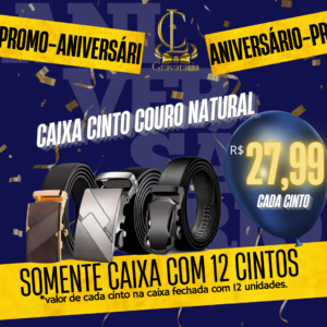 Promoção Caixa com 12 Cintos de Couro Natural